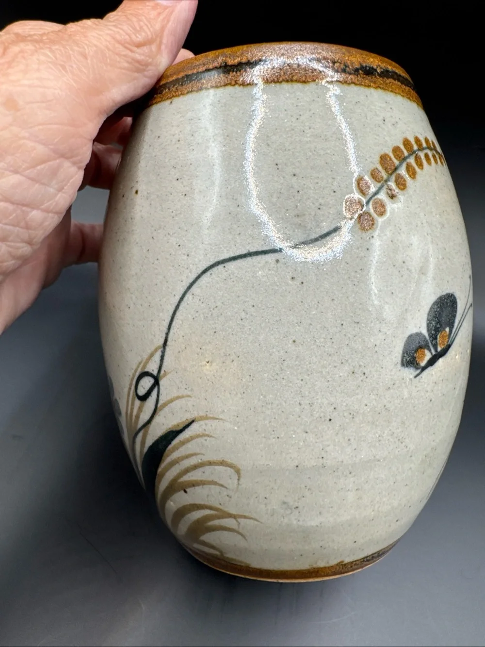 Xochiquetzal Teresa Duran Tonala Mexico Pottery Butterfly Vase Signed 5.5